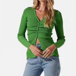 Astr Green Button Down Ribbed Top